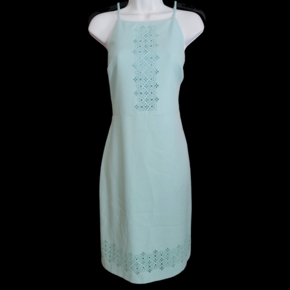 Banana Republic Mint Laser Cut Halter Sleeveless Sheath Dress Size 6 - Picture 2 of 4